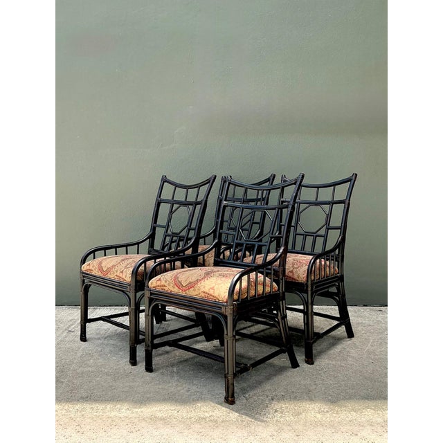 Vintage Palecek Medallion Back Rattan Chairs - Set of 4 For Sale - Image 9 of 15