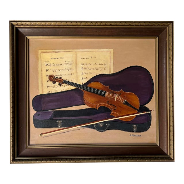 1960's Betty Pletzner Violin Music Instrument Impressionist Oil Painting, Framed For Sale