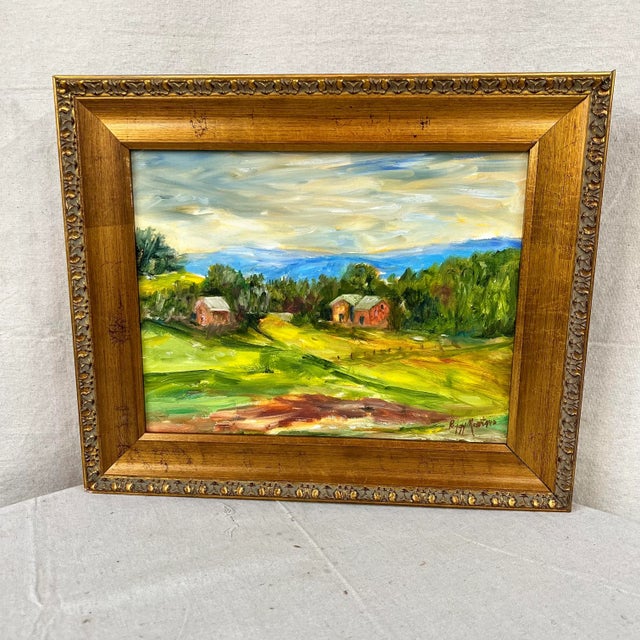 Textile Original Art Oil on Canvas Landscape For Sale - Image 7 of 7