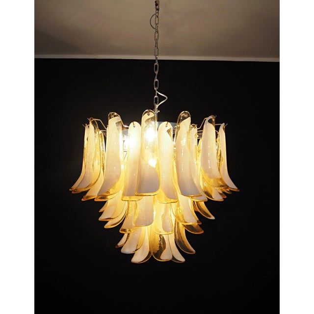 Italian Murano Style Chandelier, 53 Caramel Lattimo Glass Petals, Mazzega Style For Sale - Image 10 of 12
