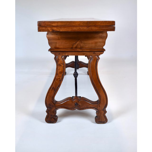 1960s 20th Century Spanish Fold Out Dining and Console Table With Iron Stretcher and Two Drawers For Sale - Image 5 of 17