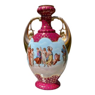 Antique Royal Vienna Style Porcelain Twin-Handled Urn Vase For Sale