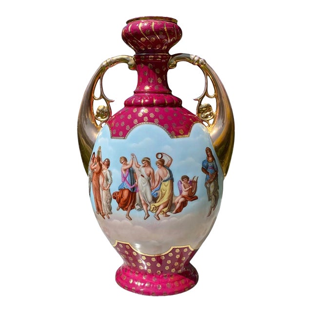 Antique Royal Vienna Style Porcelain Twin-Handled Urn Vase For Sale