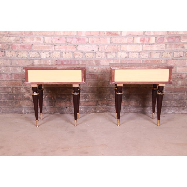 French Art Deco Macassar Ebony Inlaid Marquetry Nightstands, Circa 1950s For Sale - Image 12 of 13