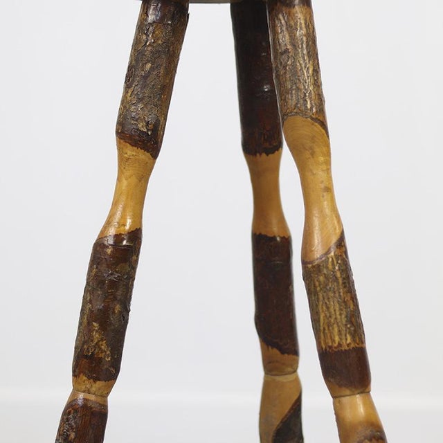 Brown Rustic Farmhouse Folk Art Side Table / Pedestal in Beech For Sale - Image 8 of 11