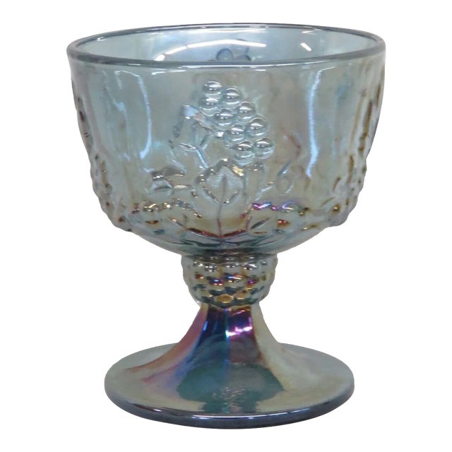Indiana Carnival Glass Harvest Grape Blue Iridescent Footed Sugar Bowl For Sale