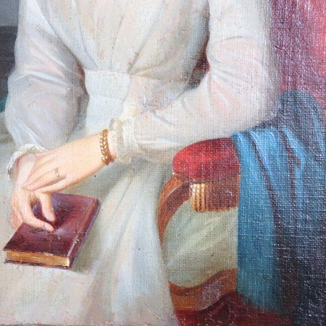 Portrait of a Young Woman with a Book, Oil Painting on Canvas, 19th Century, Framed For Sale - Image 6 of 12