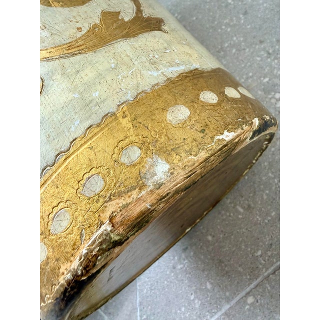 Vintage Italian Florentine Waste Basket, Bin in Antique White and Gold in the Hollywood Regency Style For Sale - Image 9 of 12