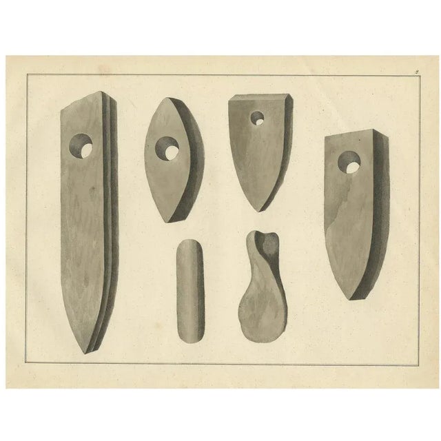 Early Stone Axes and Tools from Medieval Studies, 1842, Lithograph For Sale - Image 6 of 6