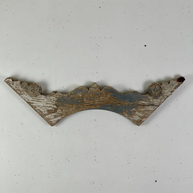 Early 20th Century Architectural Salvage Decorative Wood Valance Element in Blue Gray & Crescent Design For Sale - Image 9 of 12