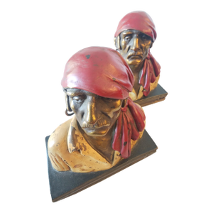 Paul Herzel Buccaneer Pirate Bronze Bookends Circa 1937