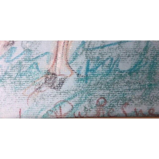 Teal 1950s Vintage French Hunting Scene Drawing For Sale - Image 8 of 9