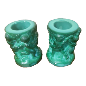Art Deco Glass Malachite Candle Holders (Pair)