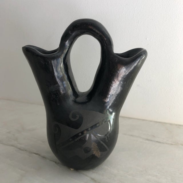 Black Vintage Black-Ware Santa Clara Pueblo Pottery Wedding Vase For Sale - Image 8 of 8