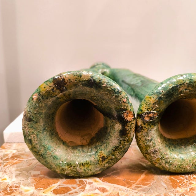 19th Century Morocco Green Ceramic Candleholders from Tamegroute, Set of 2 For Sale - Image 11 of 18