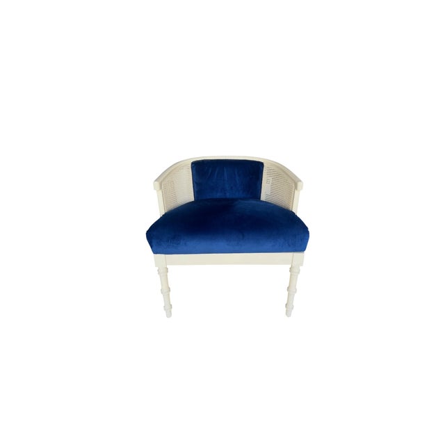 Hollywood Regency Italian Cobalt Blue Velvet Cane Back Chair Vintage For Sale - Image 4 of 9