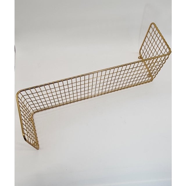 Metal Gold Wall Shelf with Metal Mesh, 1970s For Sale - Image 7 of 10
