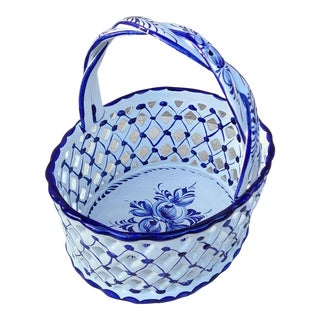 Vintage Hand Painted Basket Made in Portugal For Sale