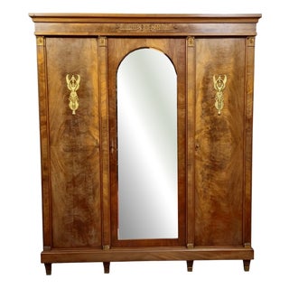 Large Antique Mahogany Wardrobe with Mirror, 1890s For Sale