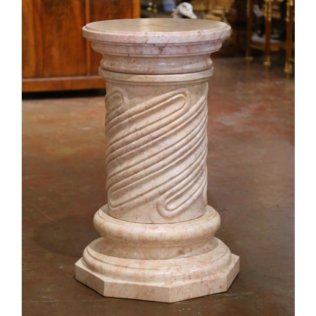 19th Century French Neoclassical Revival Carved Rose Marble Pedestal For Sale In Dallas - Image 6 of 9