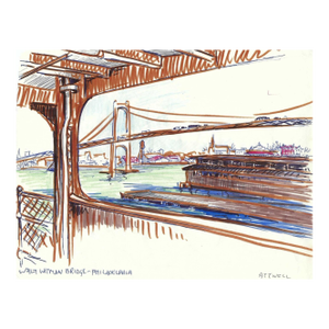 1950s Ivy Attwell Philadelphia Walt Whitman Bridge Watercolor