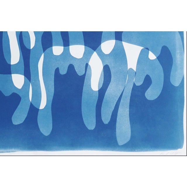 Mid-Century Modern 2025, Urban Style, Handmade Monotype Cyanotype in Blue Tones of "Dripping Paint", Watercolor Paper by Kind of Cyan For Sale - Image 3 of 8