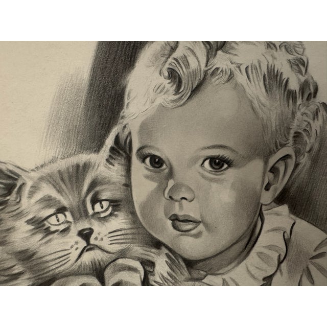 Original graphite pencil drawing by American artist and illustrator Theodore E. Schrock (1879–1952), depicting a young...