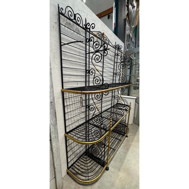 Black Vintage 1920’s French Brass & Wrought Iron Baker’s Rack For Sale - Image 8 of 12