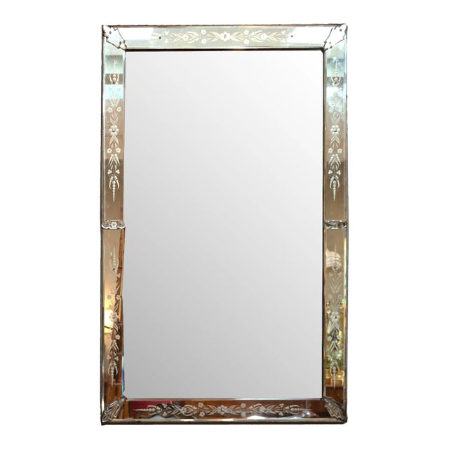 Very Large Scale Etched Glass Frame Venetian Mirror, Italy, Circa 1900 For Sale