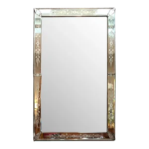 Very Large Scale Etched Glass Frame Venetian Mirror, Italy, Circa 1900