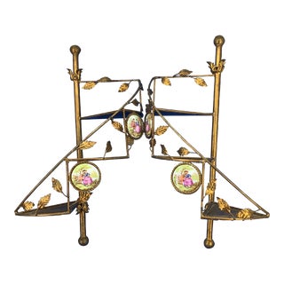 Pair of Gilded Metal Spiral Staircase Wall-Mounted Shelves - 1970's For Sale