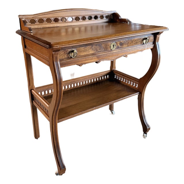 Antique Eastlake Writing Desk With Carved Gallery For Sale