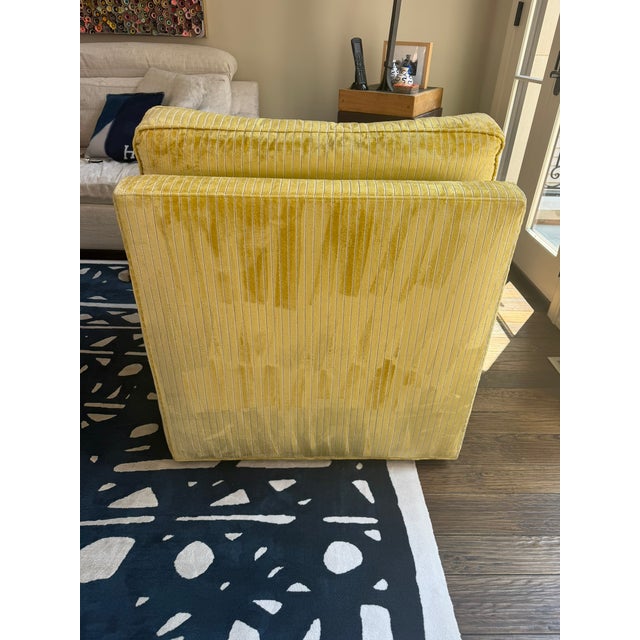 Kravet Upholstered Swivel Lounge Chair – Mustard Stripe Designer Fabric – Classic Box‑Arm Silhouette For Sale In Chicago - Image 6 of 7