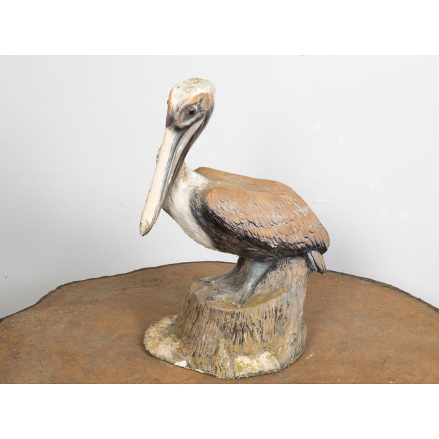 Midcentury Painted Concrete Pelican Sculpture on Base with Distressed Patina For Sale - Image 10 of 12