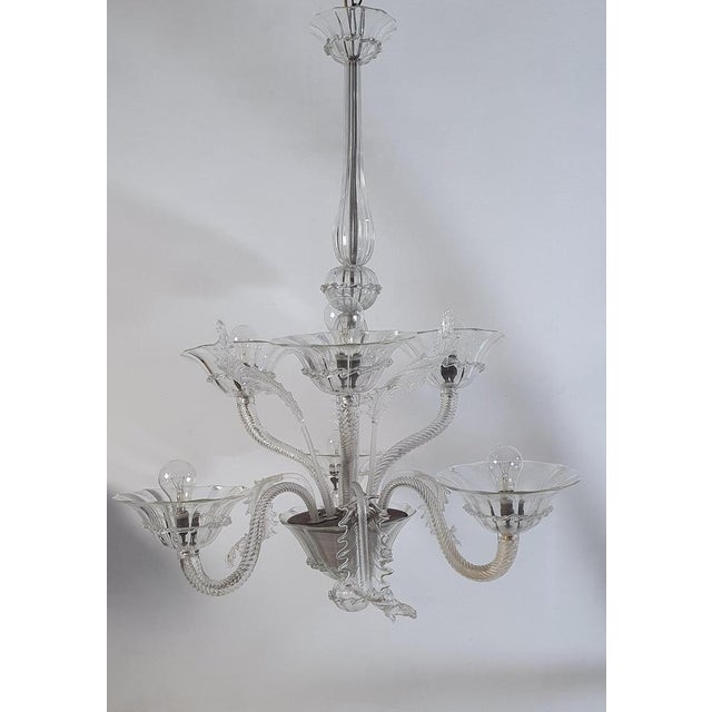 Rococo Rococo Style Clear Murano Glass 6-Arm Chandelier, Italy, 1950s For Sale - Image 3 of 8