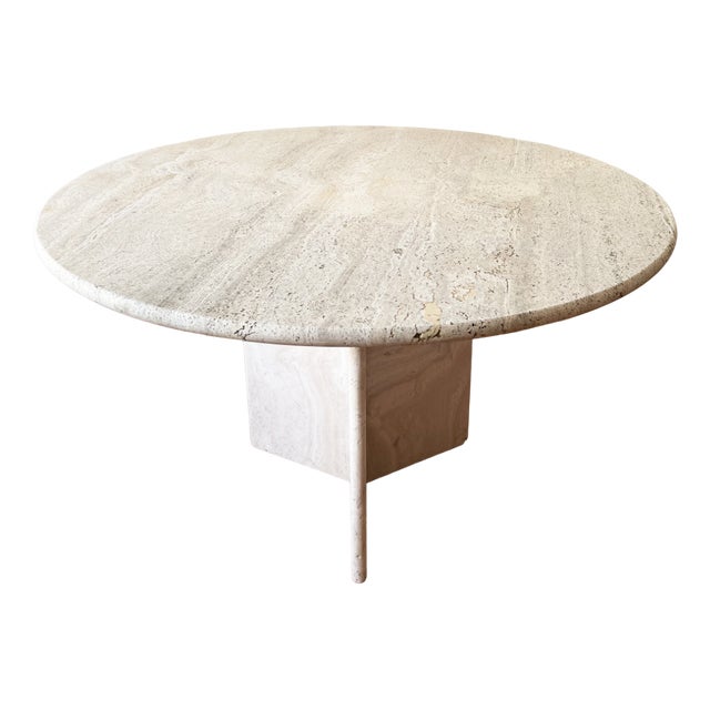 Postmodern Off White Marble Dining Table with Pedestal Base, 1970s For Sale