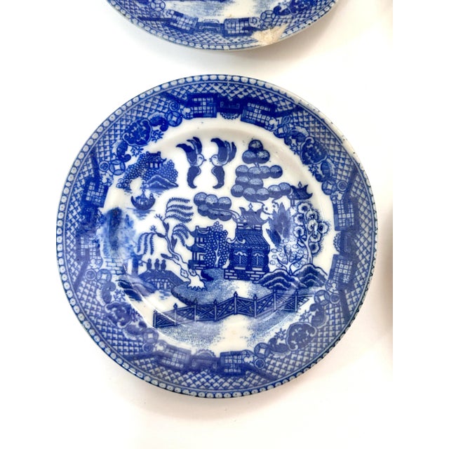 Antique Blue & White Willow Butter Pat Plates- Set of 6 For Sale In Louisville - Image 6 of 7