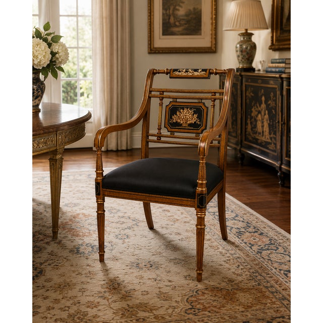 An elegant Italian Neoclassical armchair by Galimberti Lino, crafted in Italy and distinguished by its refined hand-...
