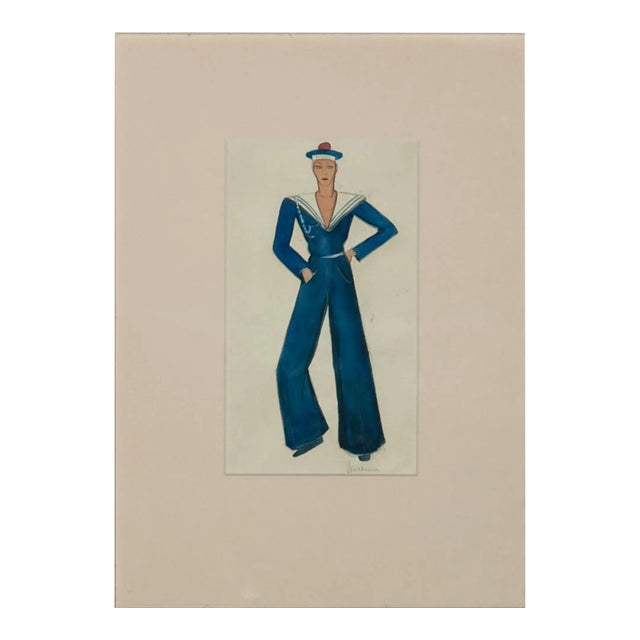 1980s Mare Yachting Attire Gouache Illustration Painting For Sale