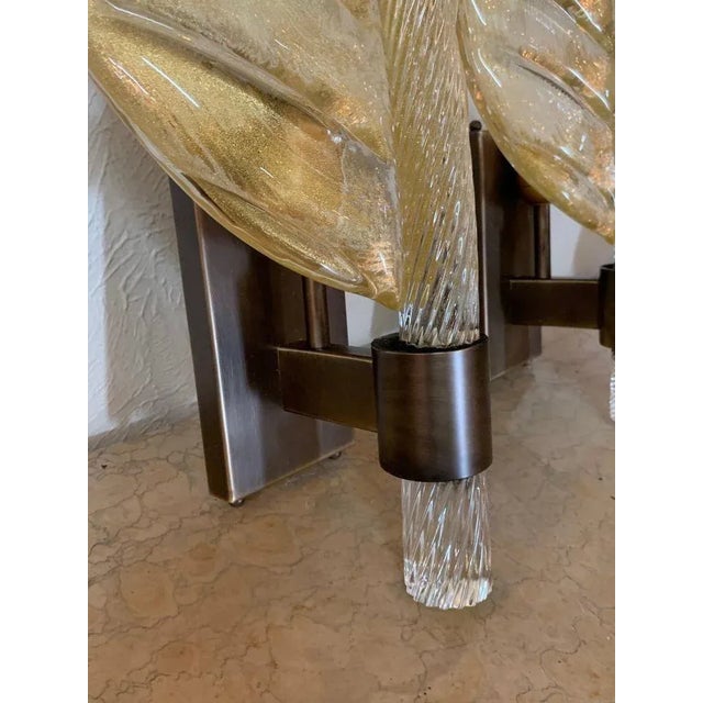Large Scale Murano Glass Leaf Form Sconces - A Pair For Sale - Image 4 of 7