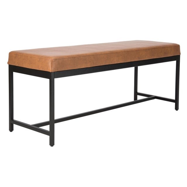 Modern Faux Leather Bench in Brown For Sale - Image 3 of 8