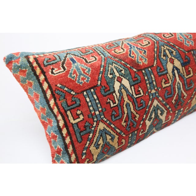 1900 - 1909 Handwoven Antique Caucasian Lumbar Pillow Cover – Tribal Design -16'' X 35'' For Sale - Image 5 of 9