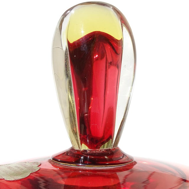 Mid 20th Century Vintage Murano Barbini 1950s Yellow Red Orange Italian Art Glass Vanity Powder Box With Original Label For Sale - Image 5 of 6
