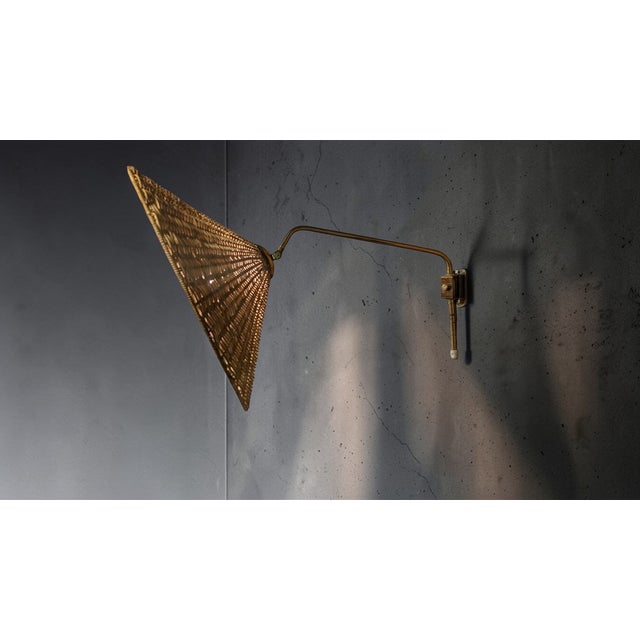 Vintage Finnish Brass and Rattan Wall Lamp by Valinte Oy, 1950s For Sale - Image 6 of 15
