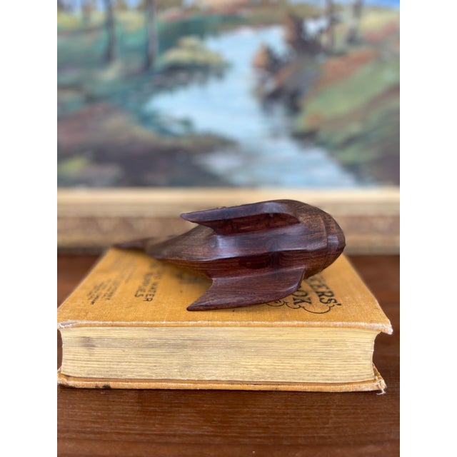 Wood 1960s Style Hand Carved Solid Walnut Whale Sculpture - Mid-Century Modern Nautical Decor. For Sale - Image 7 of 8