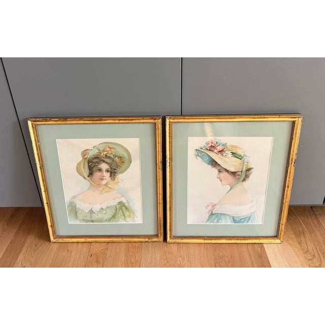 Pair of vintage prints from a 1907 advertising series titled "American Girl" released by the Pacific Coast Borax Company....