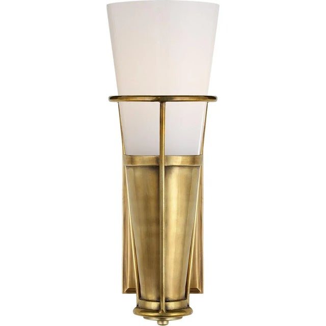 Robinson Single Sconce in Hand-Rubbed Antique Brass with White Glass Designer: Thomas O'Brien Height: 11.25" Extension:...
