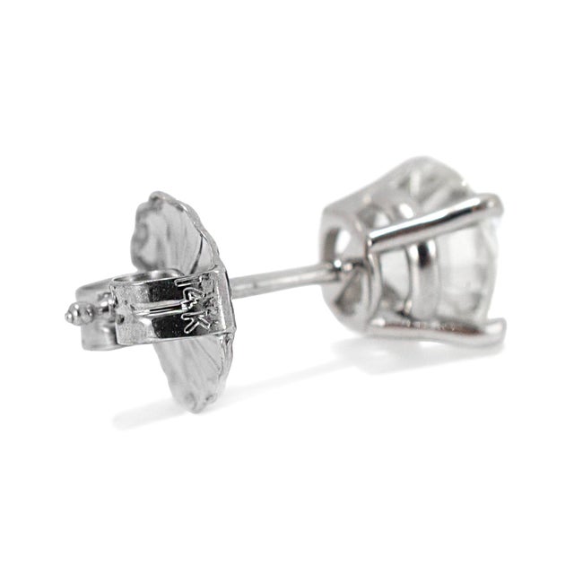 Metal Unisex 14k White Gold 4 Prong Push Back 1.60ct Round Diamond Stud Earrings, A Pair For Sale - Image 7 of 8