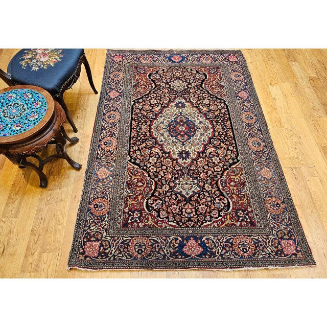 Vintage Kashan Rug, Hand-Knotted Wool, Floral Pattern, Navy & Ivory, 5x7 For Sale - Image 10 of 18