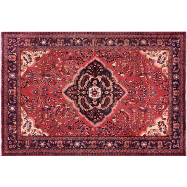 Red Medallion Persian Tabriz Red/Blue Wool Rug - 7'5'' X 10'3'' For Sale - Image 8 of 10